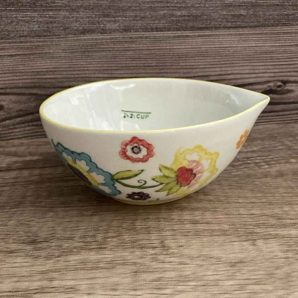 Pier 1 Floral Measuring Cups Hand Painted Cottagecore Boho Nesting